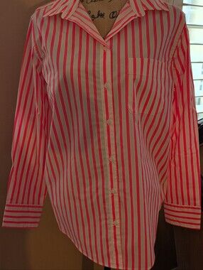 a new day Pink and White Vertical Stripe Button-Down Shirt